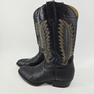 Aguila Boots Western Mens‎ 8.5 EE V-cleat Black Cowboy Bench Wing-detail Leather